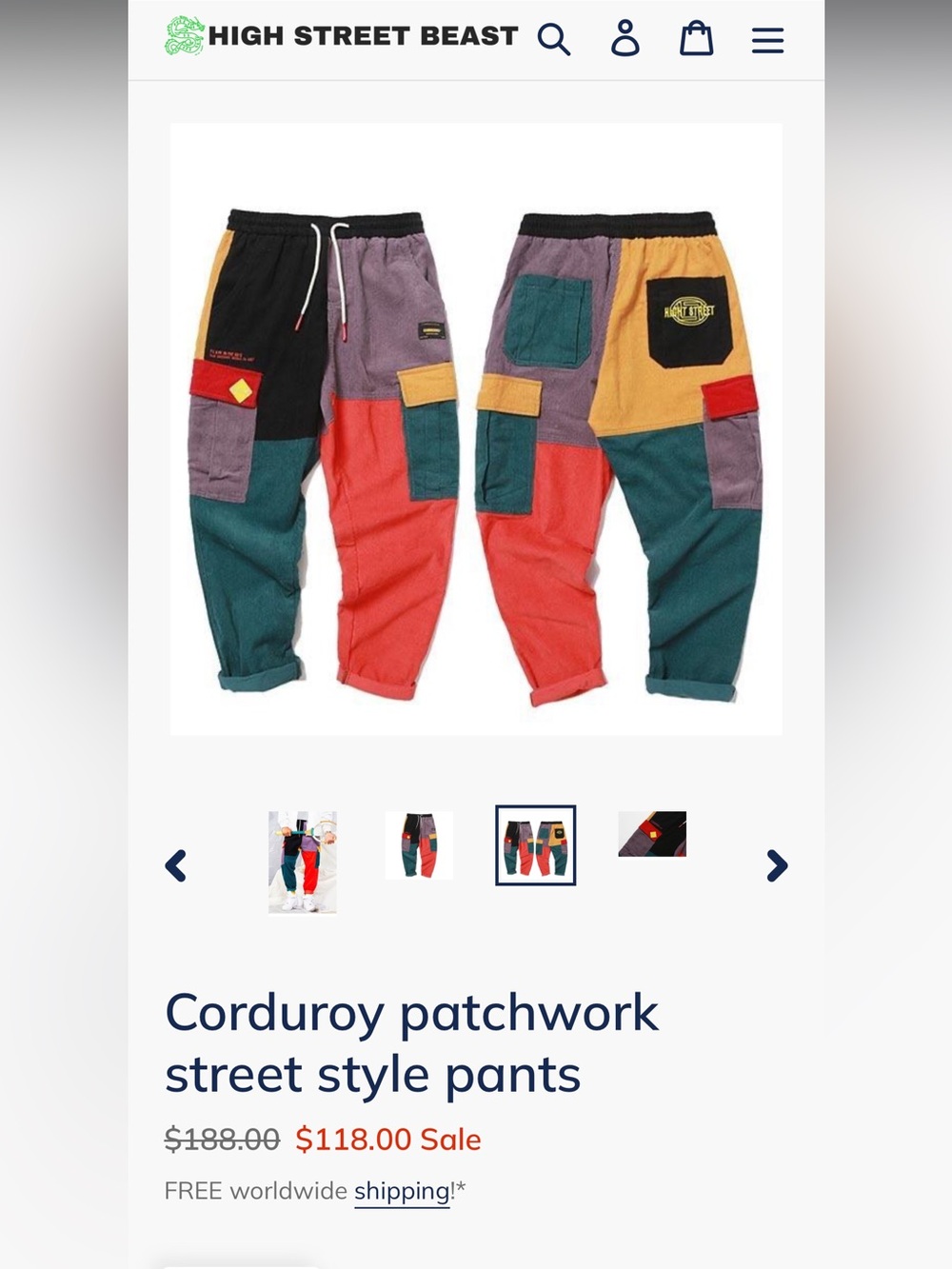 Colorblock Corduroy Cargo Pants - Multicolor - Picture 10 of 10